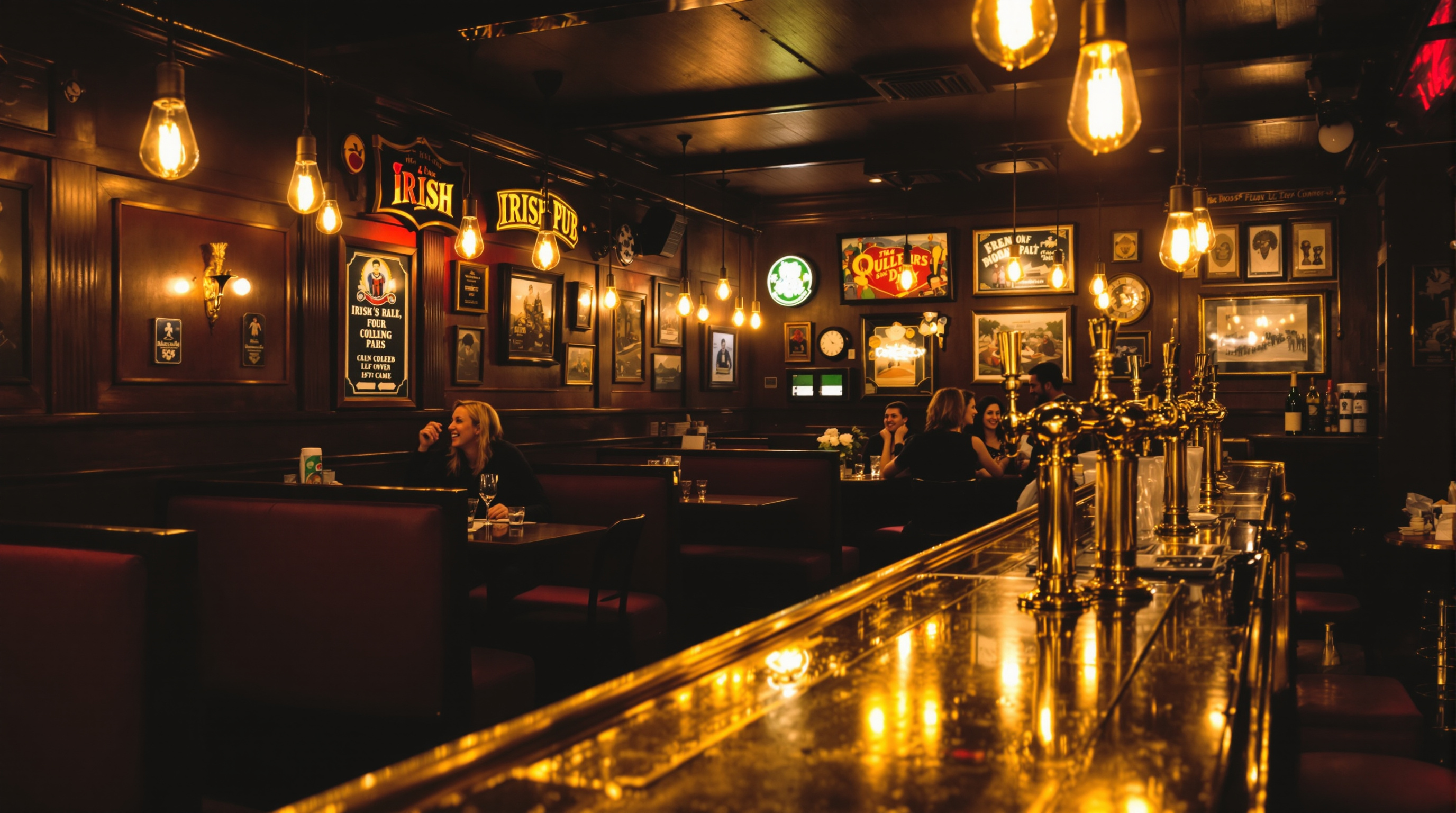 Warm Irish pub interior atmosphere at The Harp Wilmington
